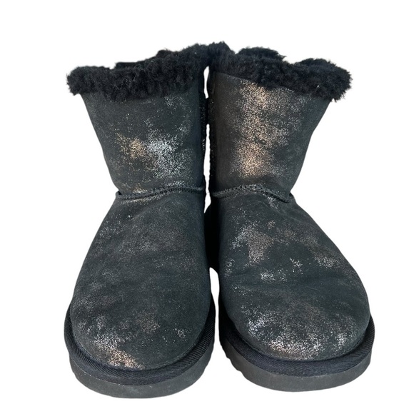 UGG Mini Bailey Bow Glimmer Plush Winter Boots Black Glitter Shimmer Size 5 GUC - Picture 3 of 14